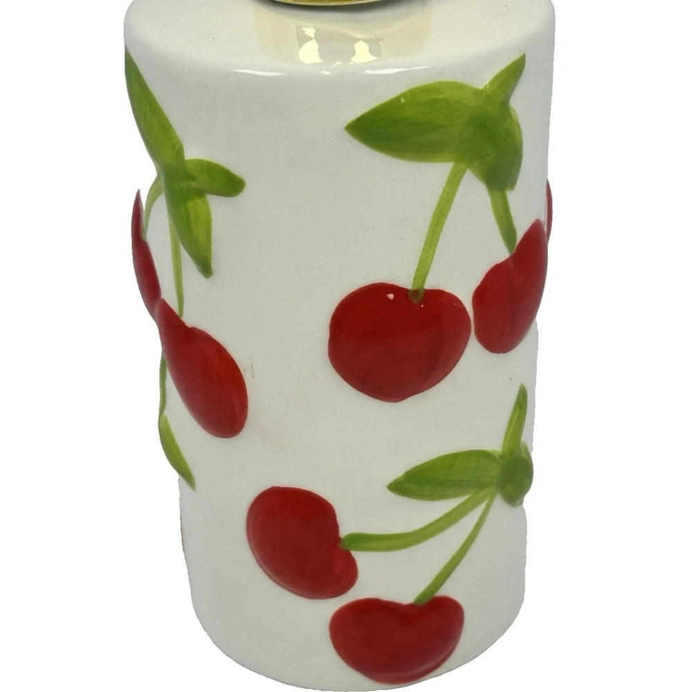 Mayim Cherry Ceramic Soap Dispenser Gold Pump Cottagecore Kitchen Bathroom Decor
